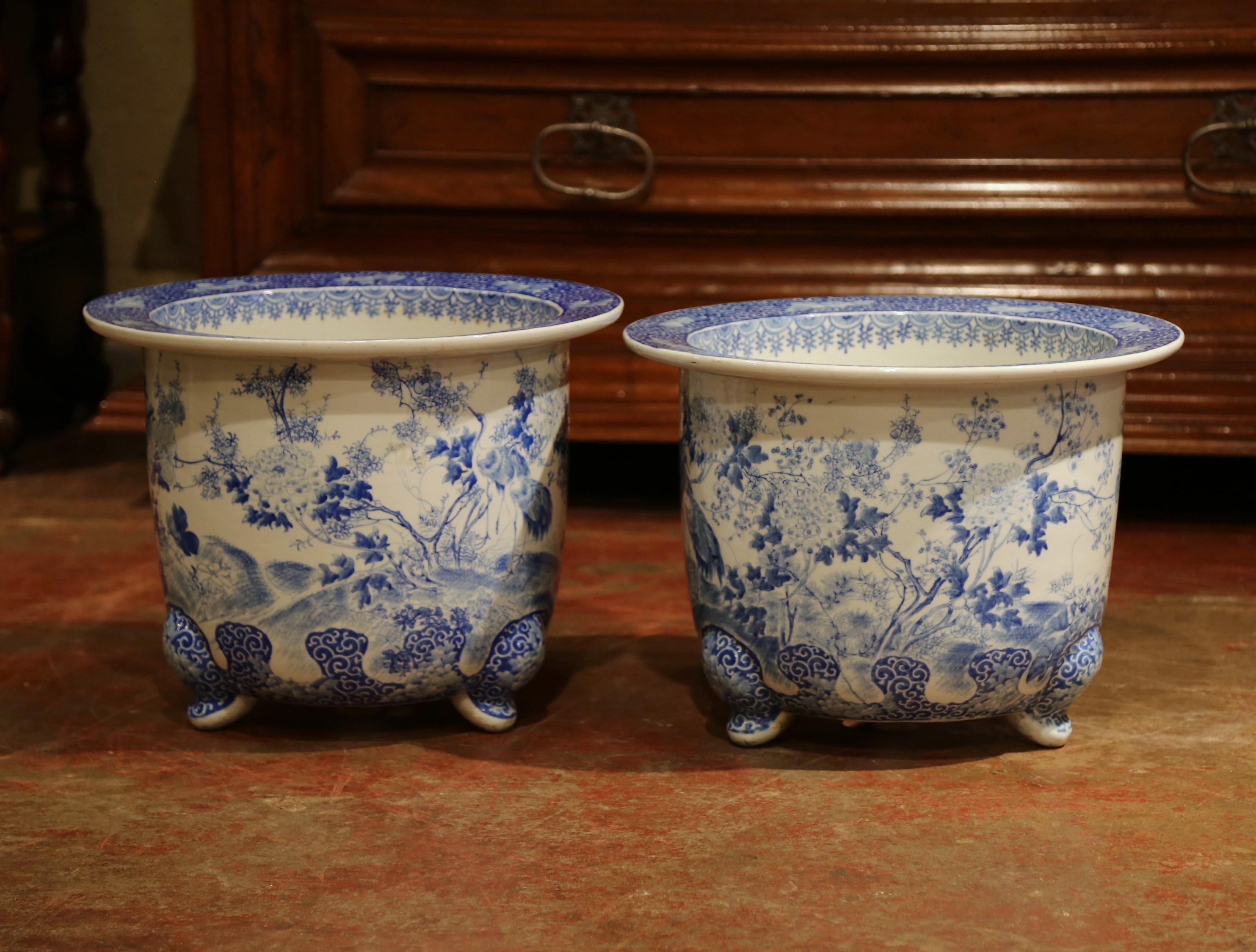 blue and white cache pot