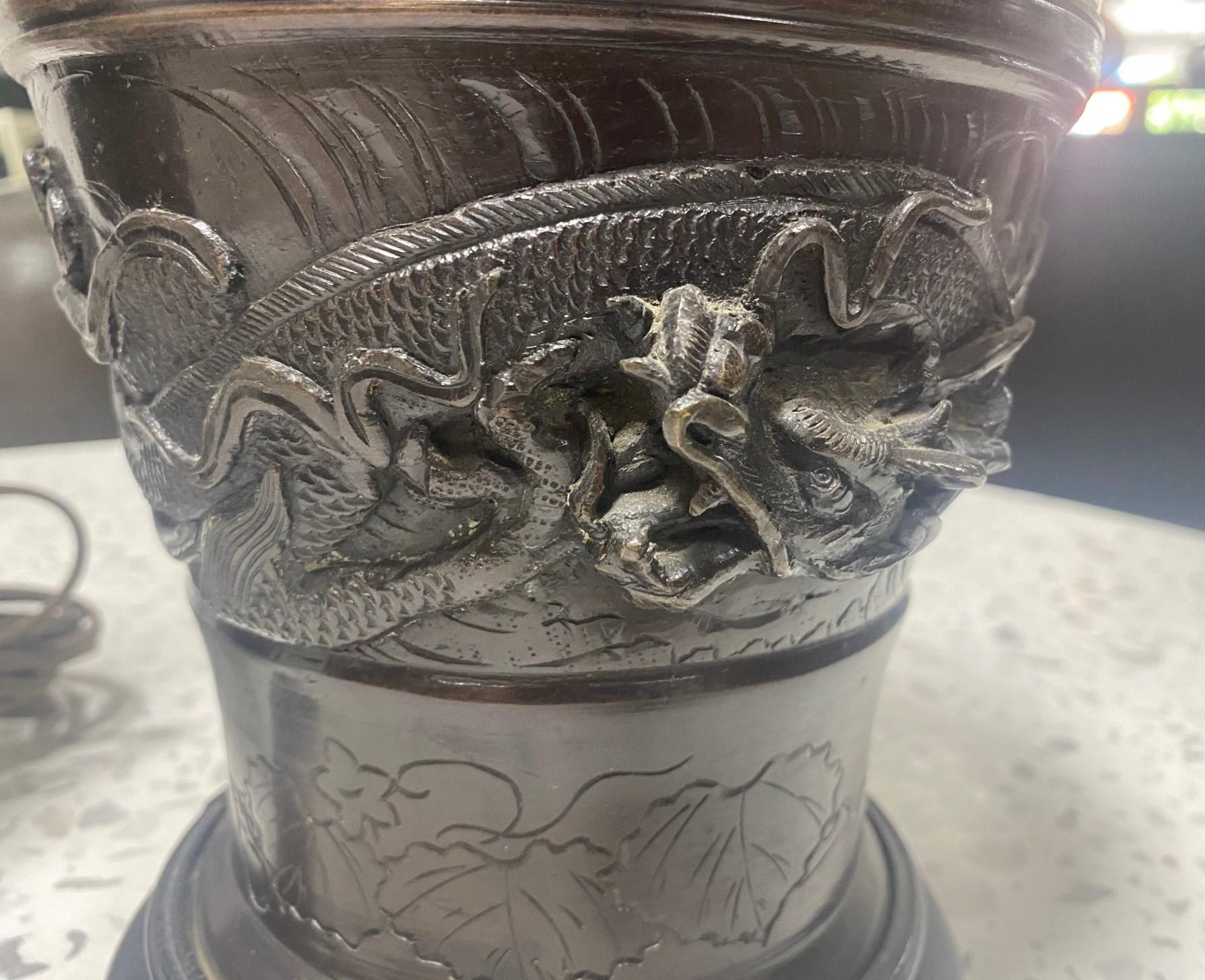 Paire de lampes de bureau japonaises du 19ème siècle en bronze représentant un dragon Bon état - En vente à Studio City, CA