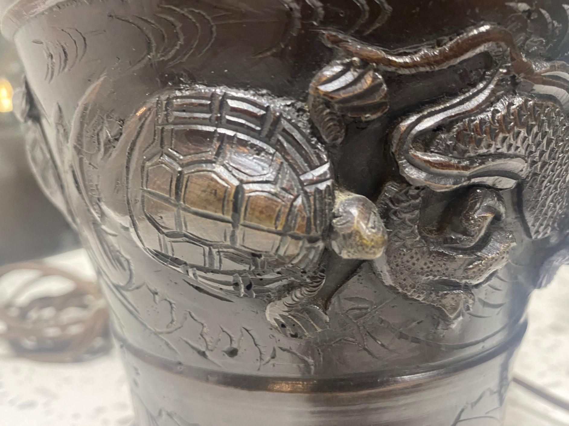 Paire de lampes de bureau japonaises du 19ème siècle en bronze représentant un dragon en vente 1