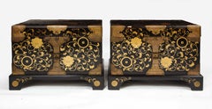 Pair of 19th Century Japanese Meiji Period Dore Bronze Mounted Lacquered Chests