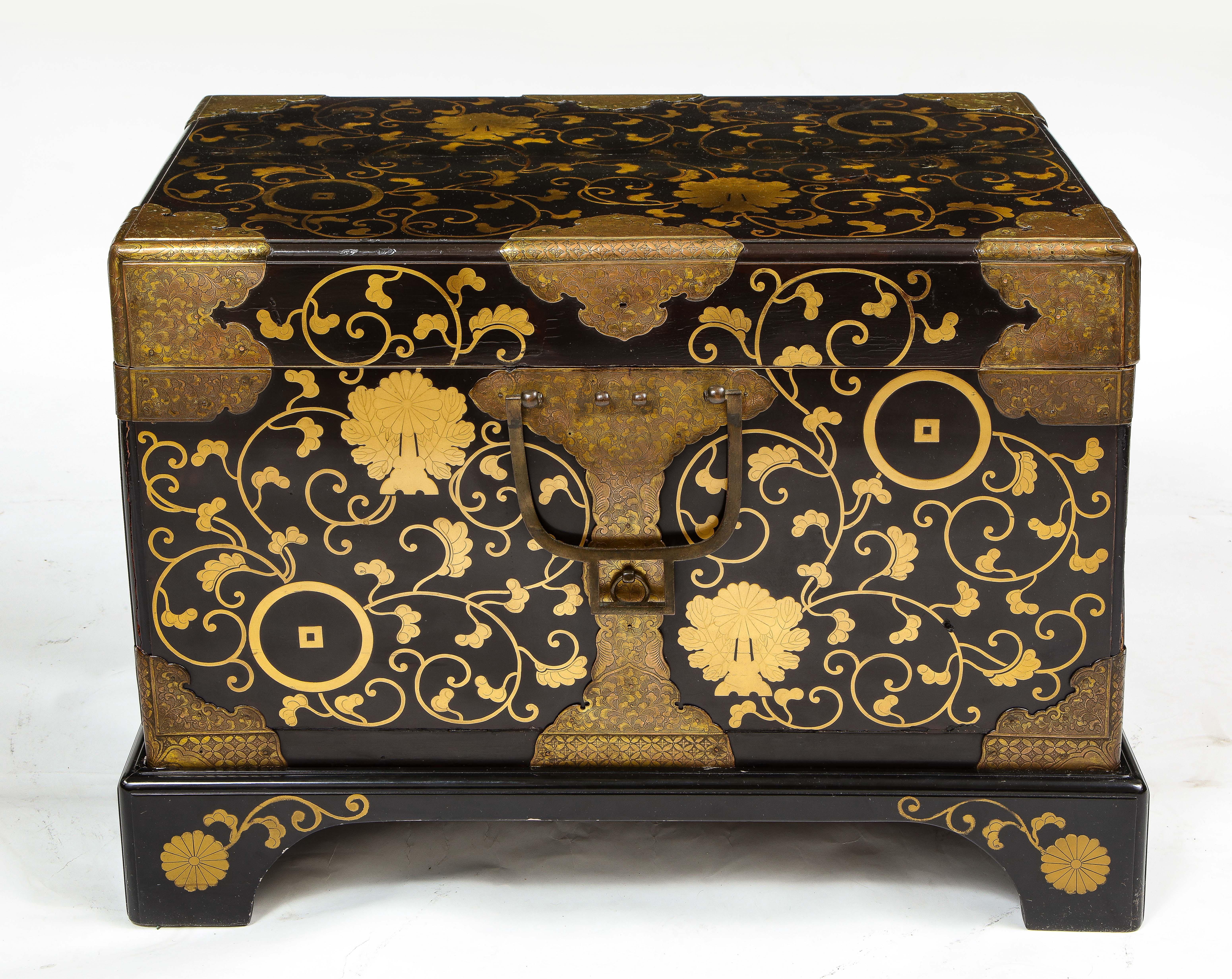 Gilt  Pair of 19th Century Japanese Meiji Period Dore Bronze Mounted Lacquered Chests For Sale