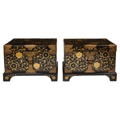  Pair of 19th Century Japanese Meiji Period Dore Bronze Mounted Lacquered Chests