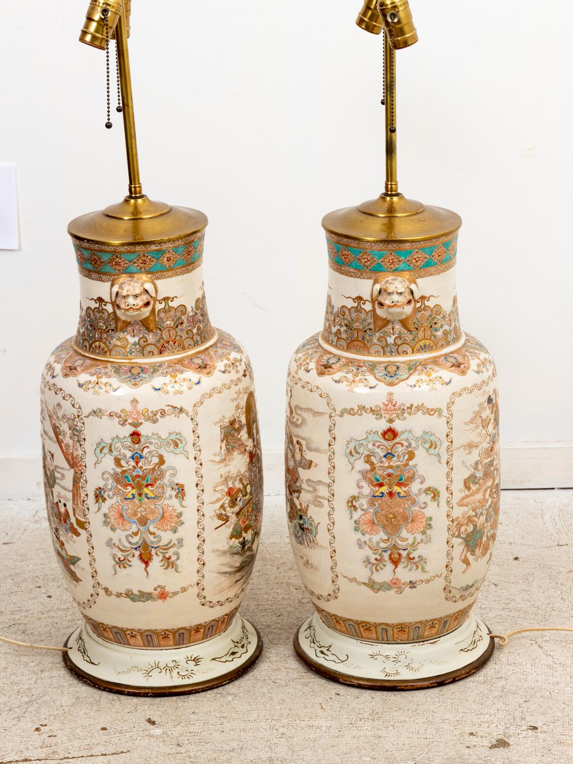 Pair of 19th Century Japanese Painted Satsuma Lamps 7