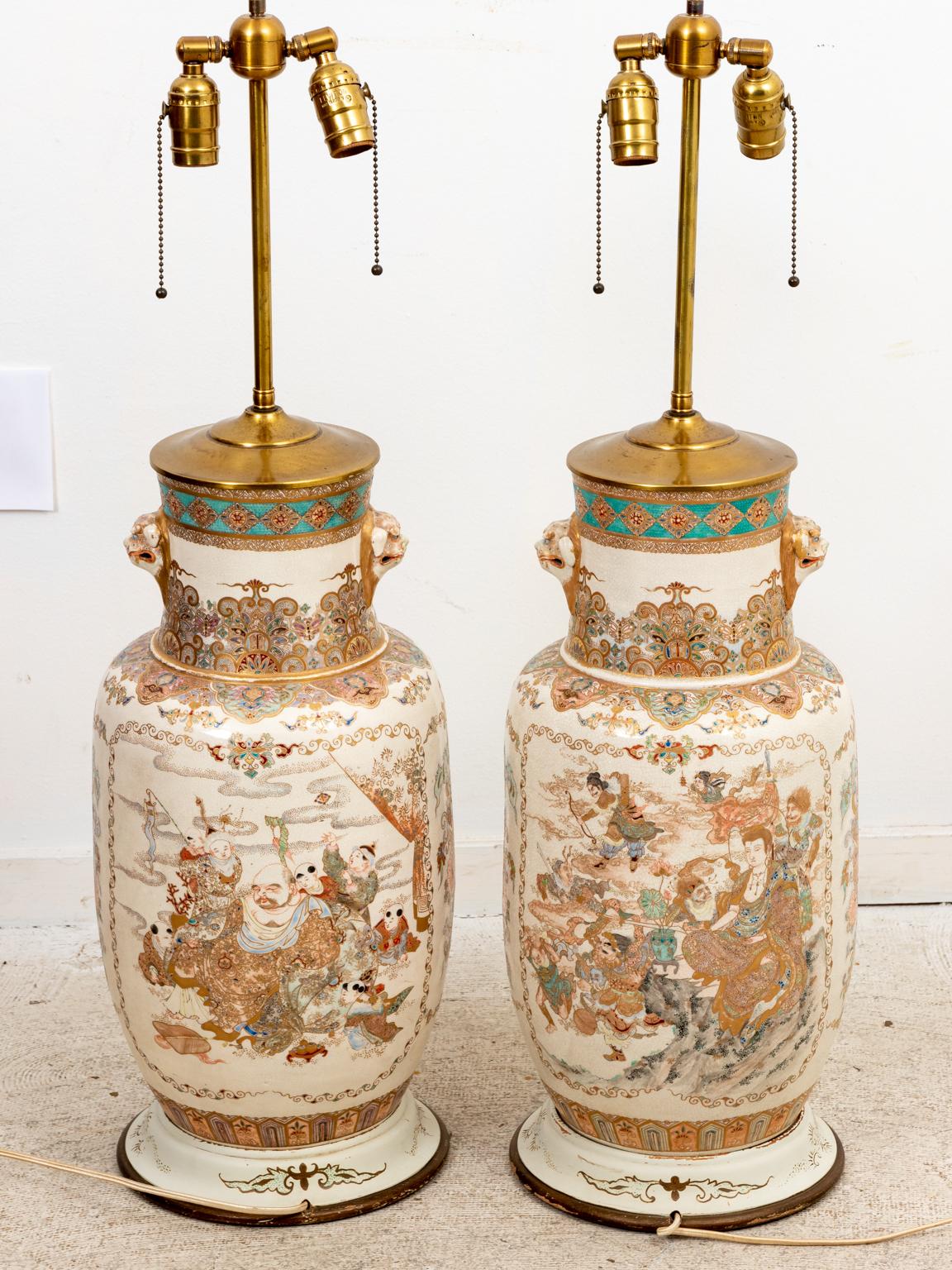 Pair of 19th Century Japanese Painted Satsuma Lamps 8