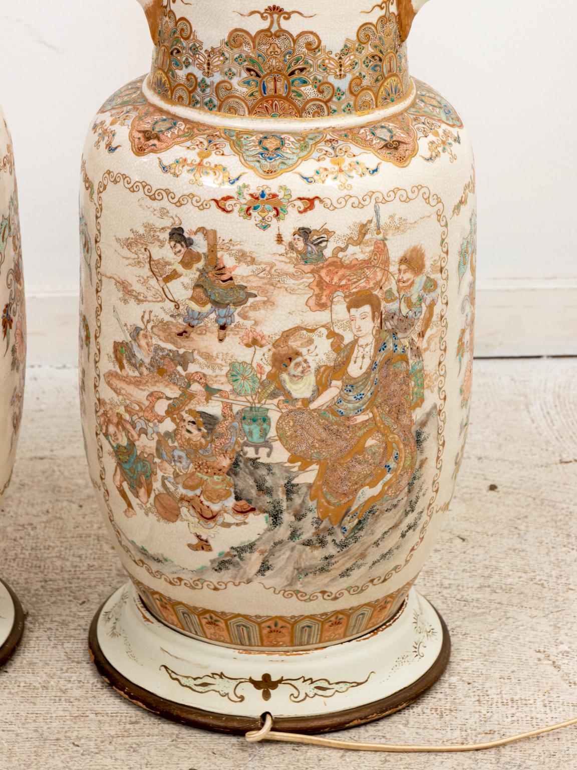 Pair of 19th Century Japanese Painted Satsuma Lamps 9