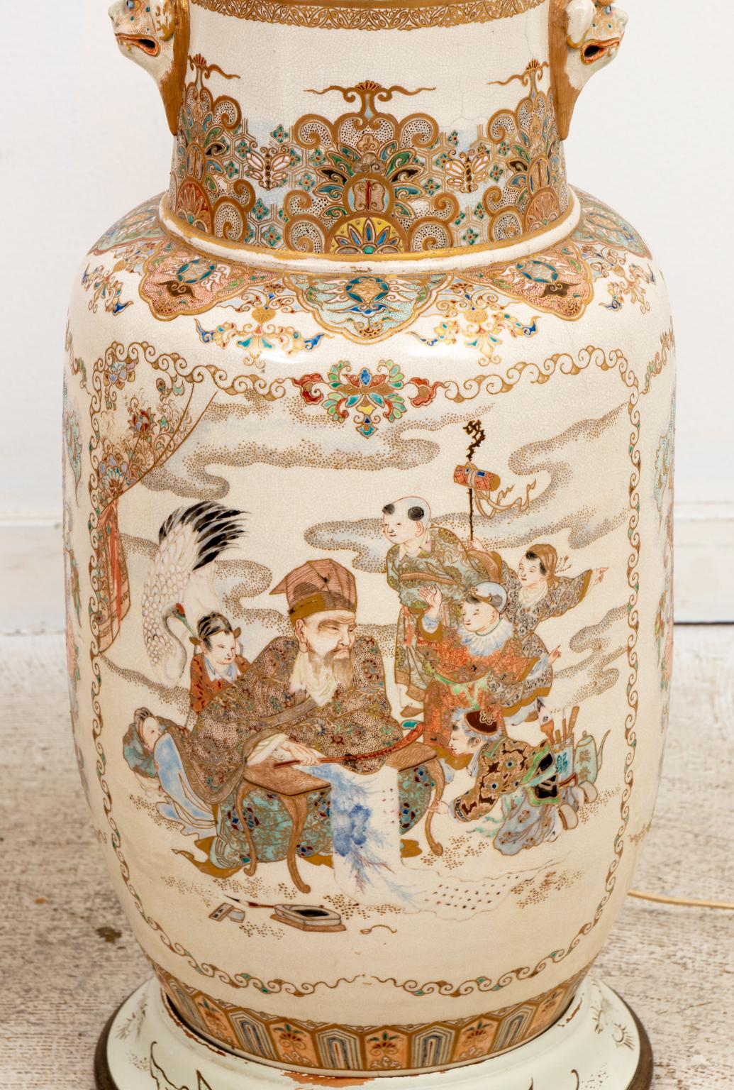 Pair of 19th Century Japanese Painted Satsuma Lamps 1