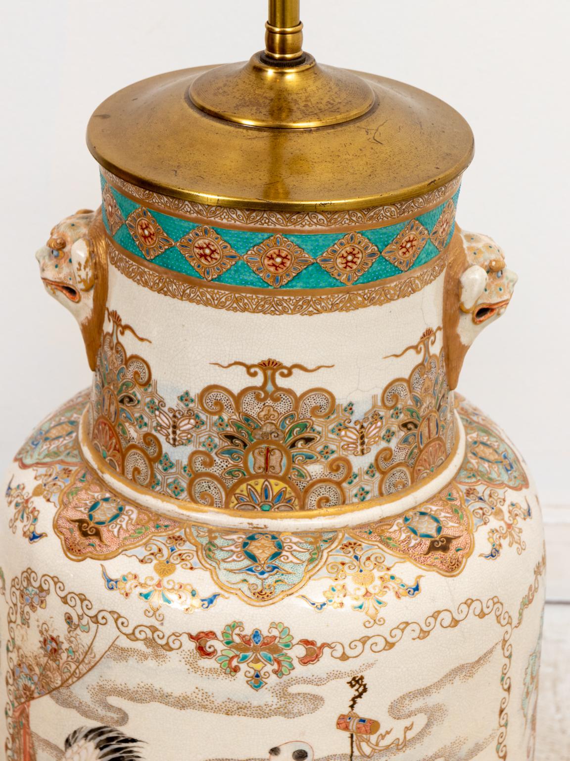 Pair of 19th Century Japanese Painted Satsuma Lamps 2
