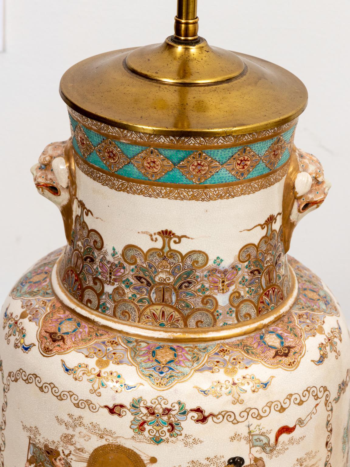 Pair of 19th Century Japanese Painted Satsuma Lamps 3