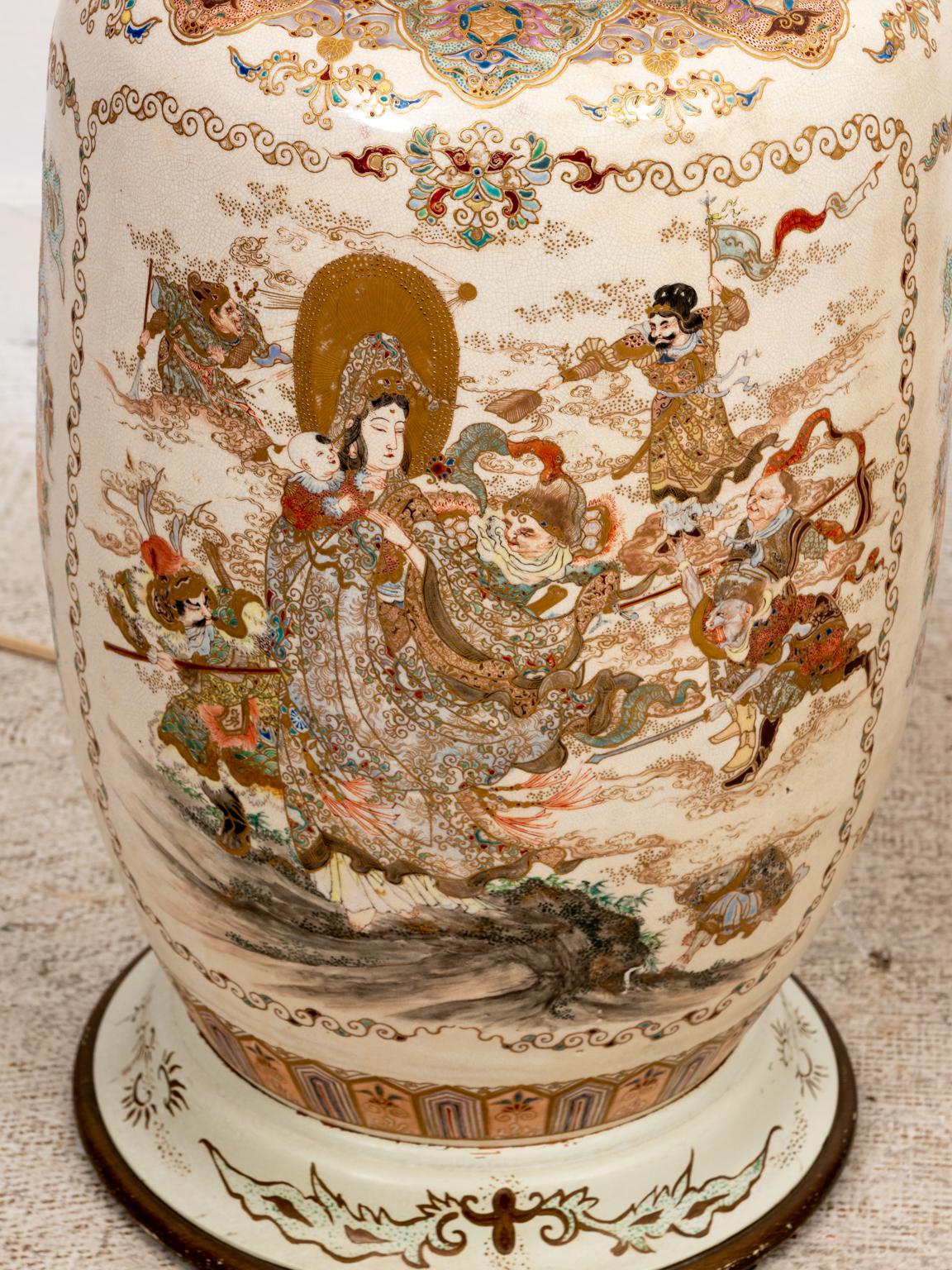 Pair of 19th Century Japanese Painted Satsuma Lamps 4