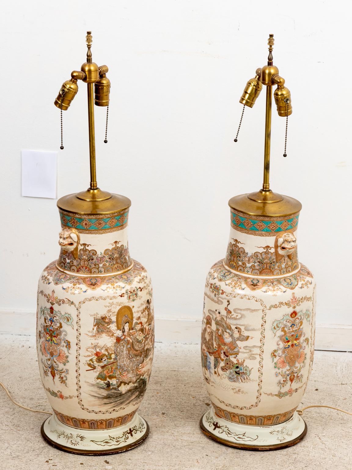 Pair of 19th Century Japanese Painted Satsuma Lamps 5