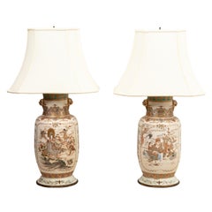 Pair of 19th Century Japanese Painted Satsuma Lamps