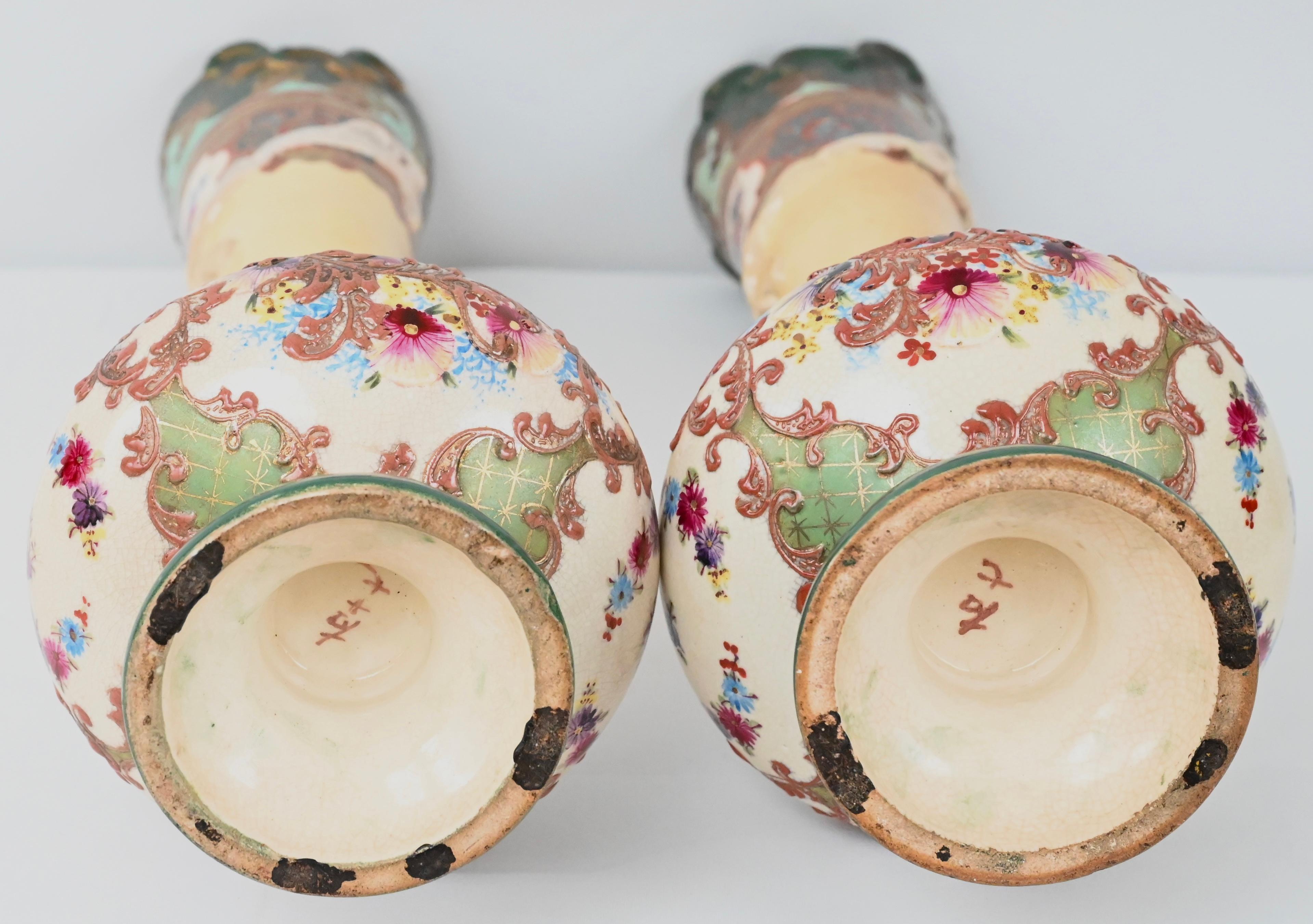 Meiji Pair of Japanese Porcelain Vases, Art Nouveau Style  For Sale