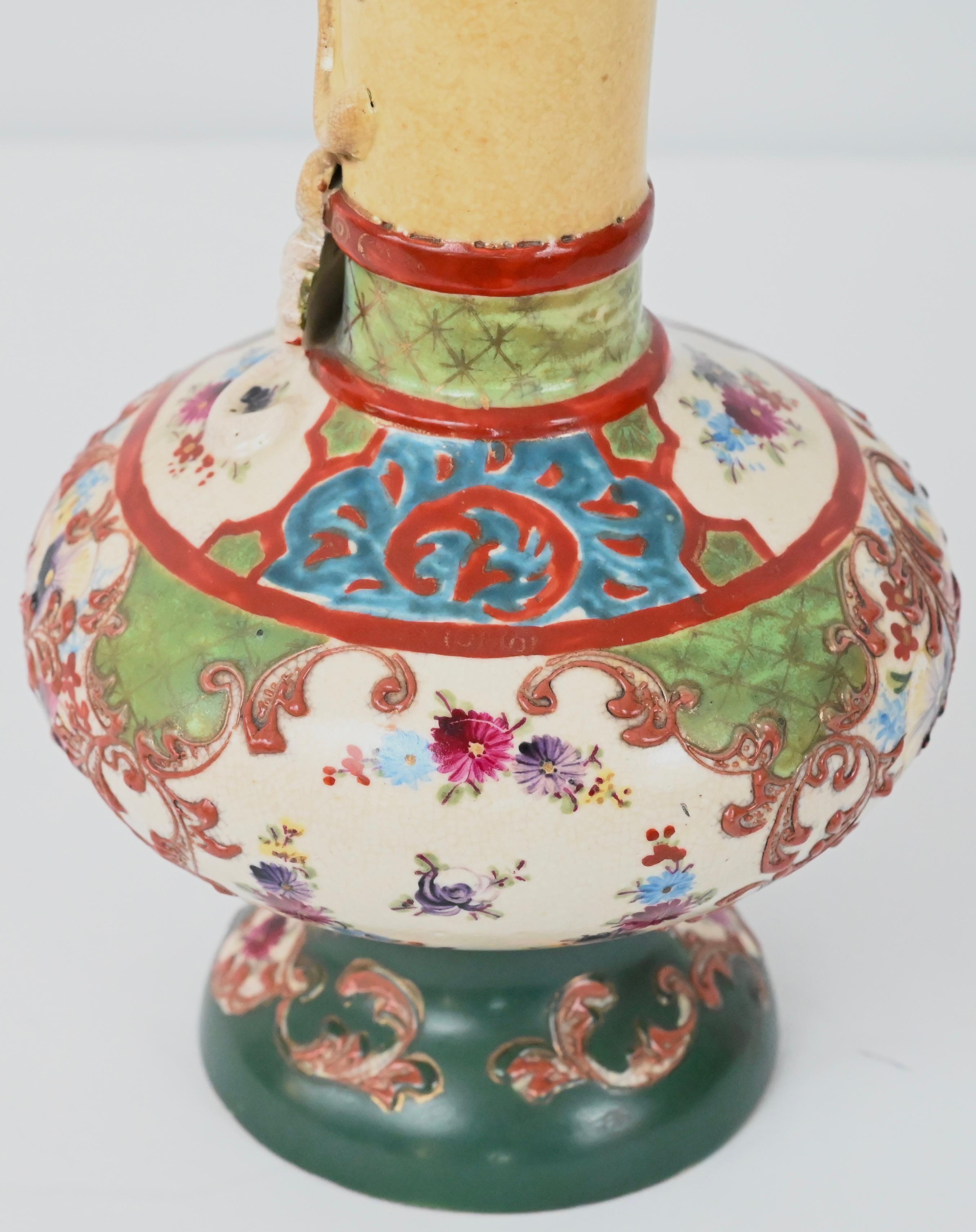 Enamel Pair of Japanese Porcelain Vases, Art Nouveau Style  For Sale