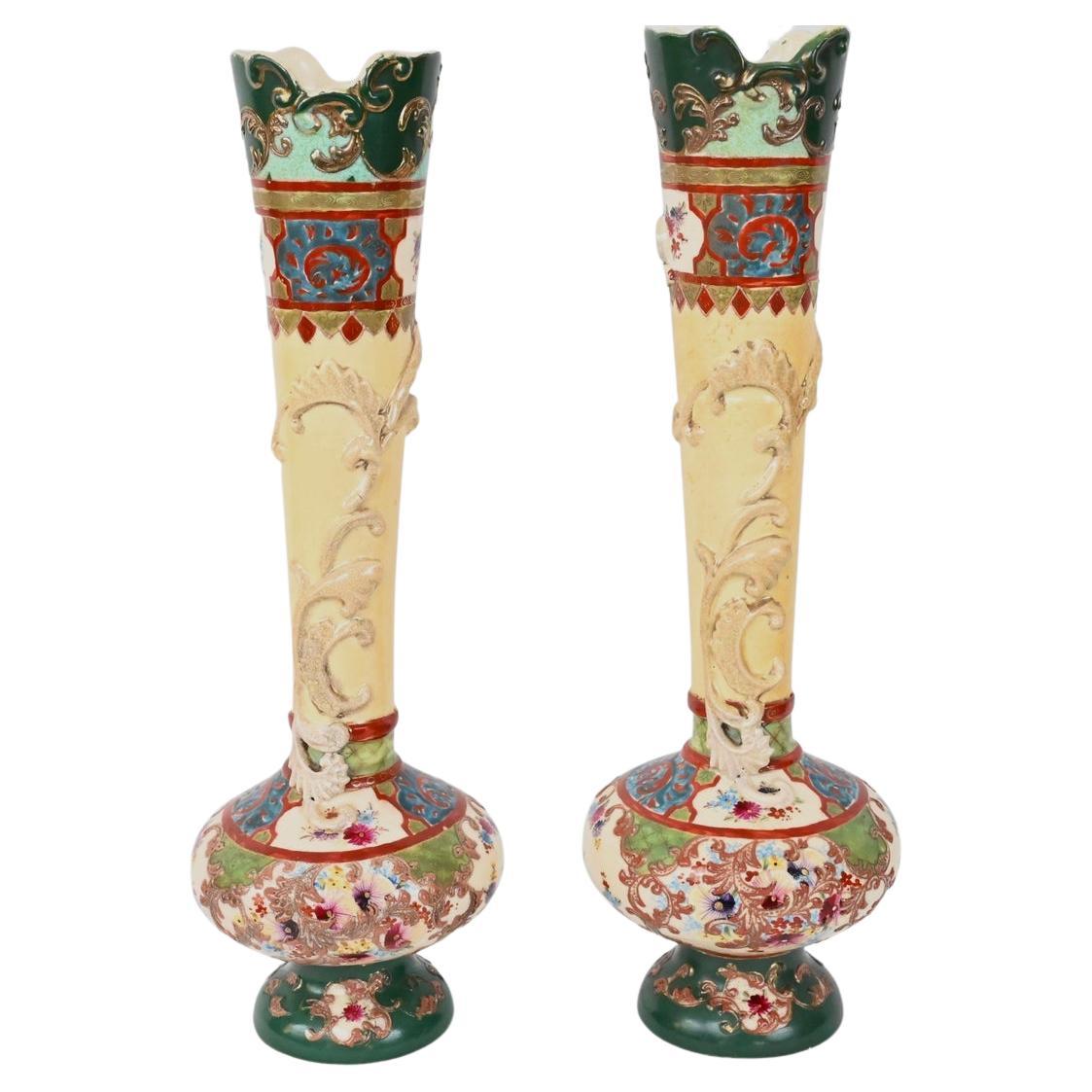Pair of Japanese Porcelain Vases, Art Nouveau Style  For Sale