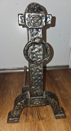 Pair of 19th Century Japanese Rustic Hammered Iron Fireplace Andirons