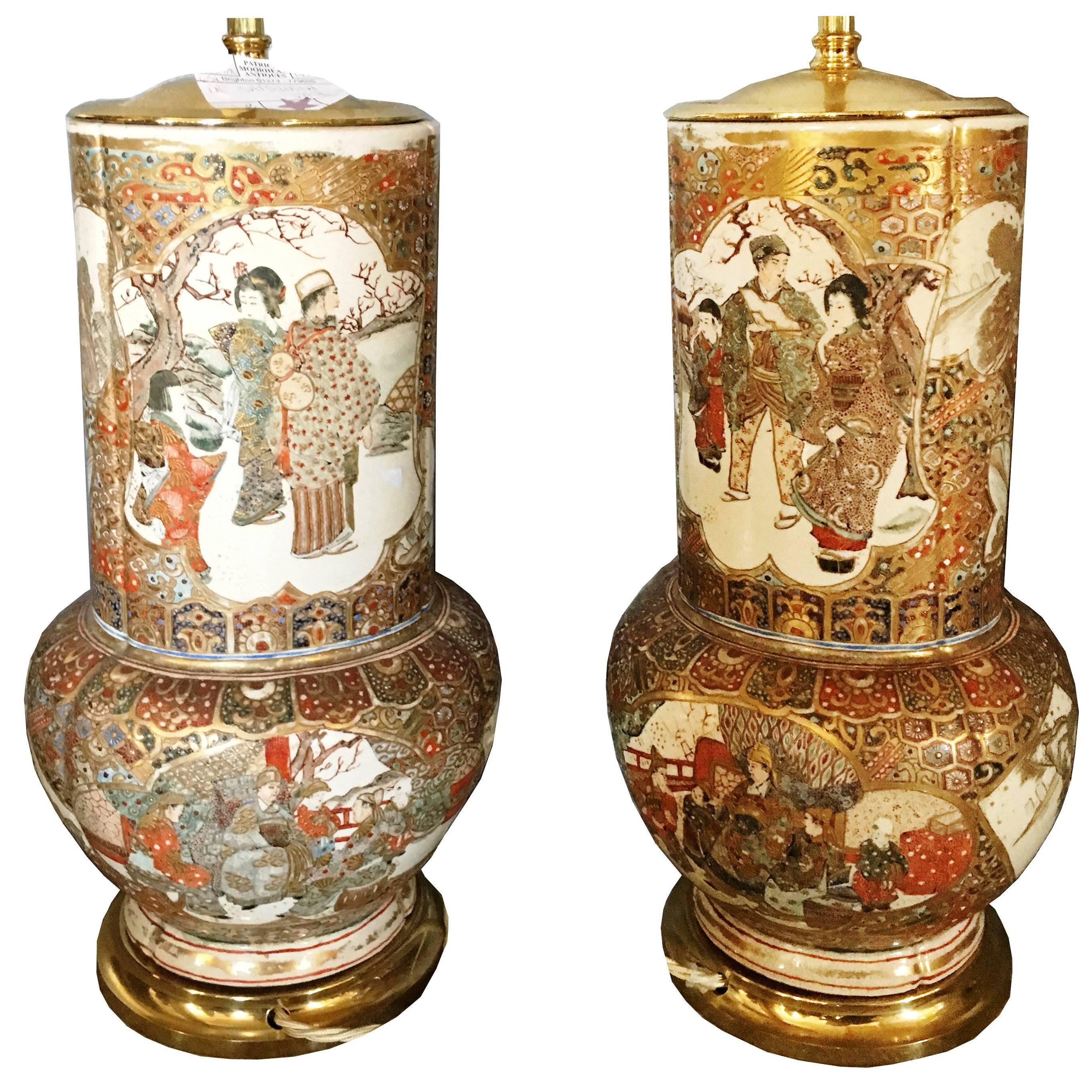 Pair of 19th Century Japanese Satsuma Vases / Lamps
