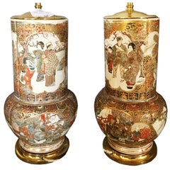 Pair of 19th Century Japanese Satsuma Vases / Lamps