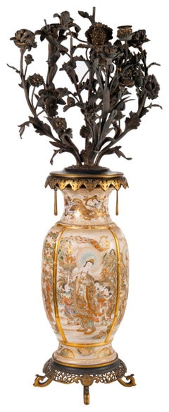 Pair of 19th Century Japanese Satsuma Vases / Candelabra