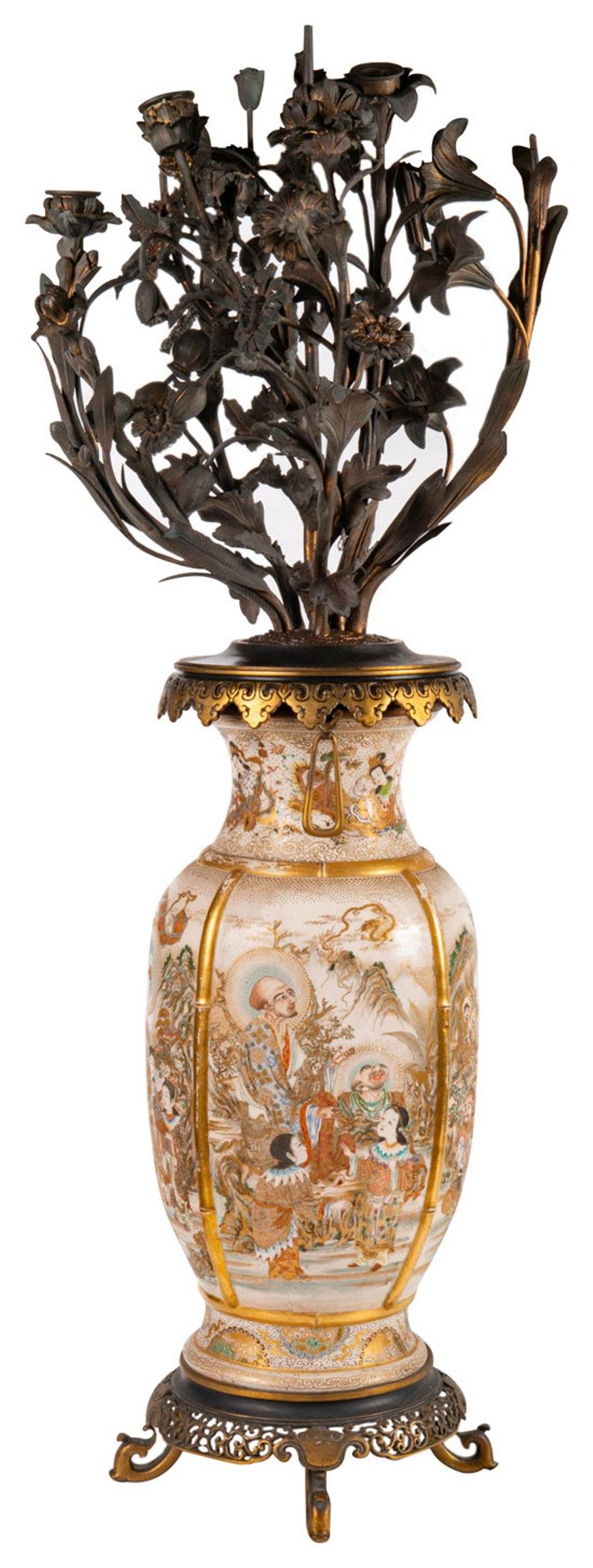 Japonisme Pair of 19th Century Japanese Satsuma Vases / Candelabra