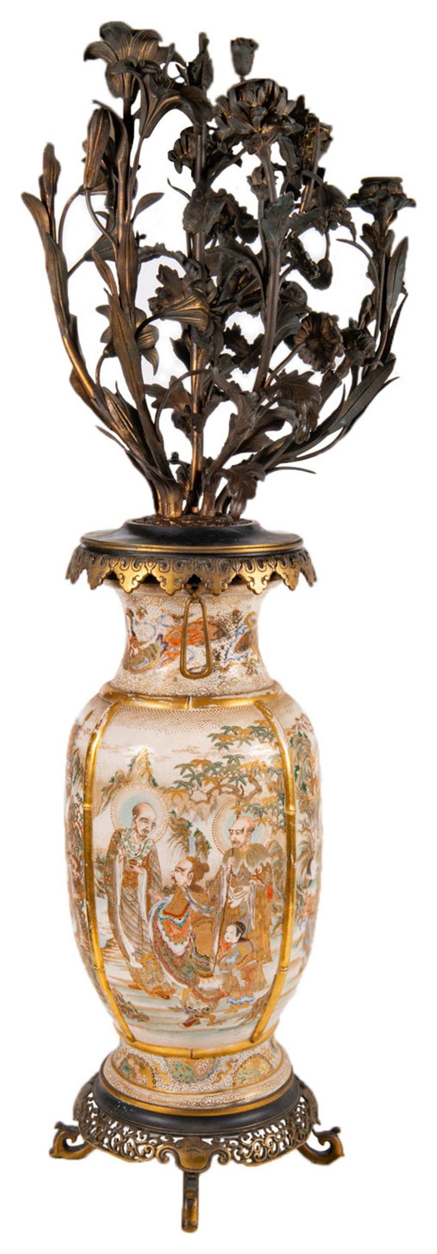 Pair of 19th Century Japanese Satsuma Vases / Candelabra In Good Condition In Brighton, Sussex