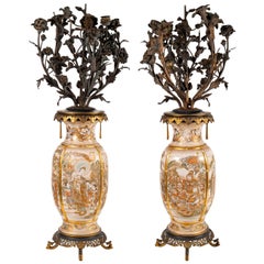 Pair of 19th Century Japanese Satsuma Vases / Candelabra