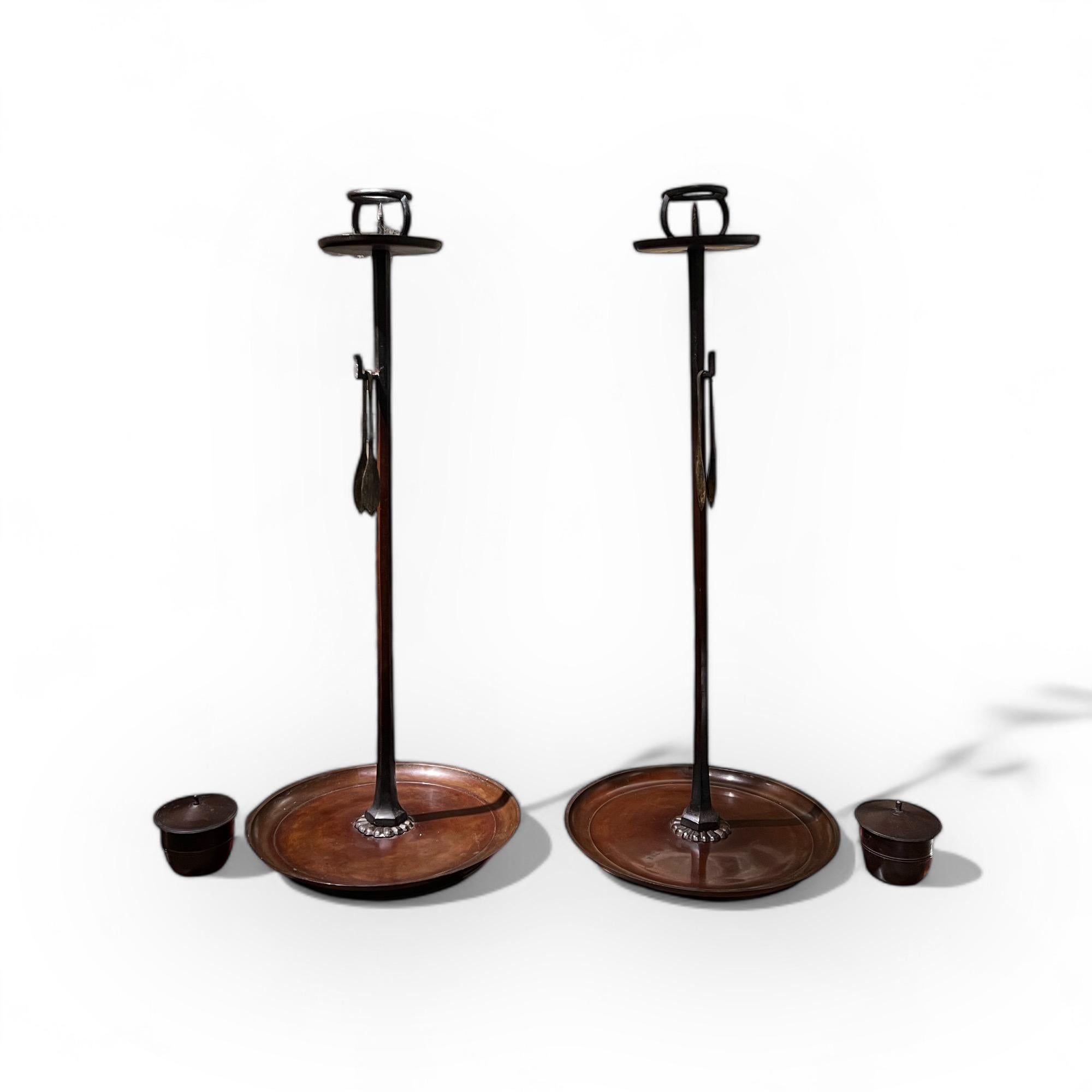 Pair of 19th Century Japanese Shokudai Bronze Candle Stands 2