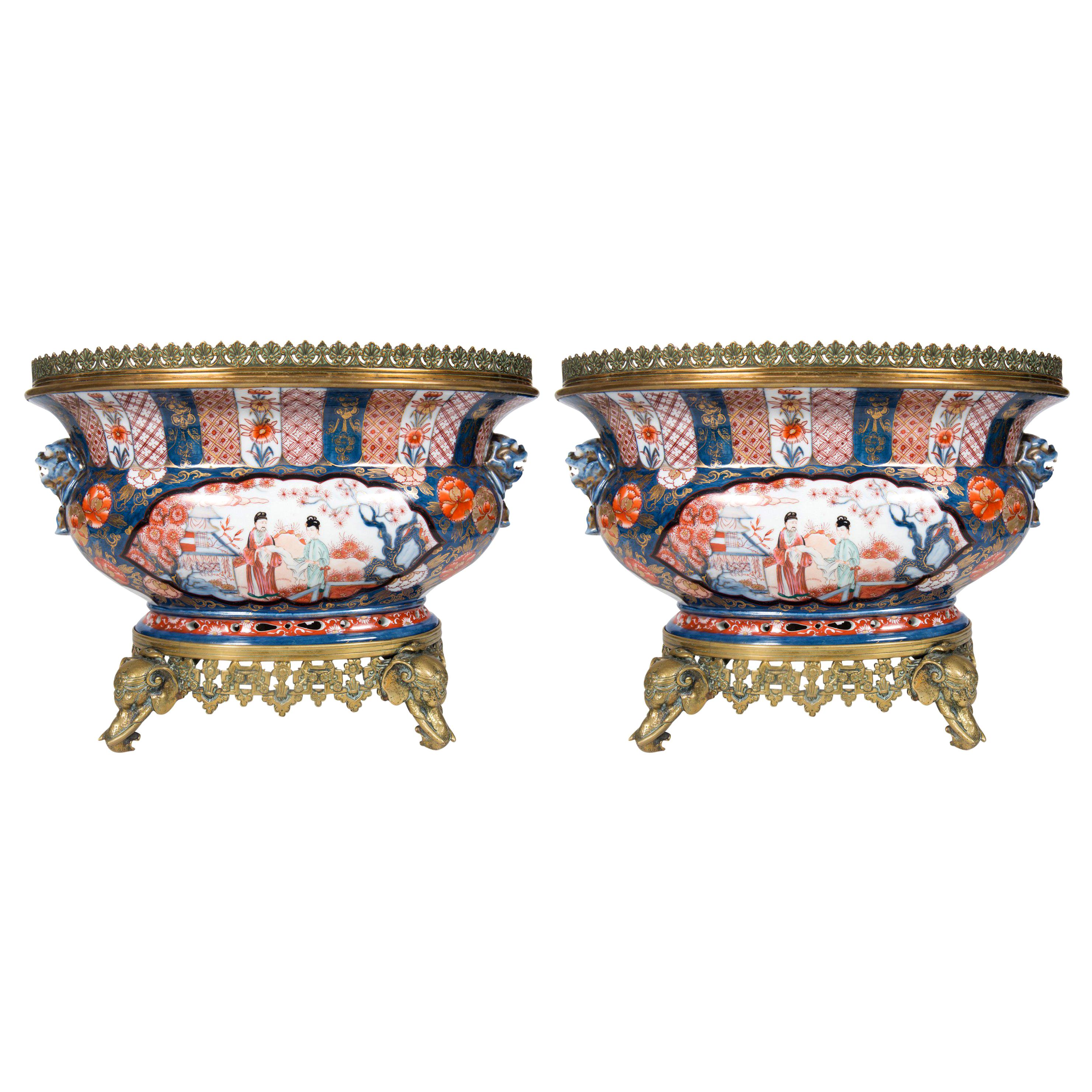 Pair of 19th Century Japanese Style Samson Imari Jardinières