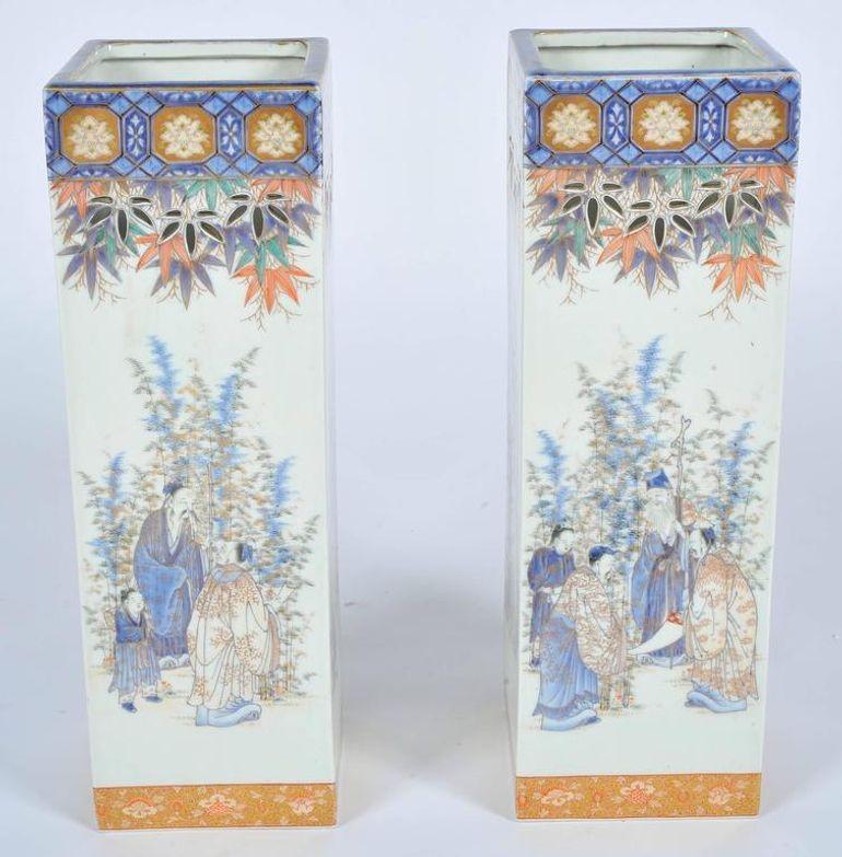 Hand-Painted Pair of 19th Century Japanese Vases or Lamps For Sale