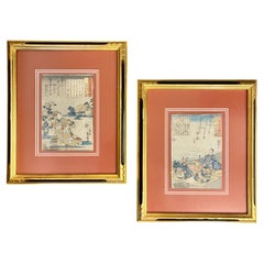 Pair of 19th Century Japanese Woodblocks by Utagawa Kuniyoshi in Custom Frames
