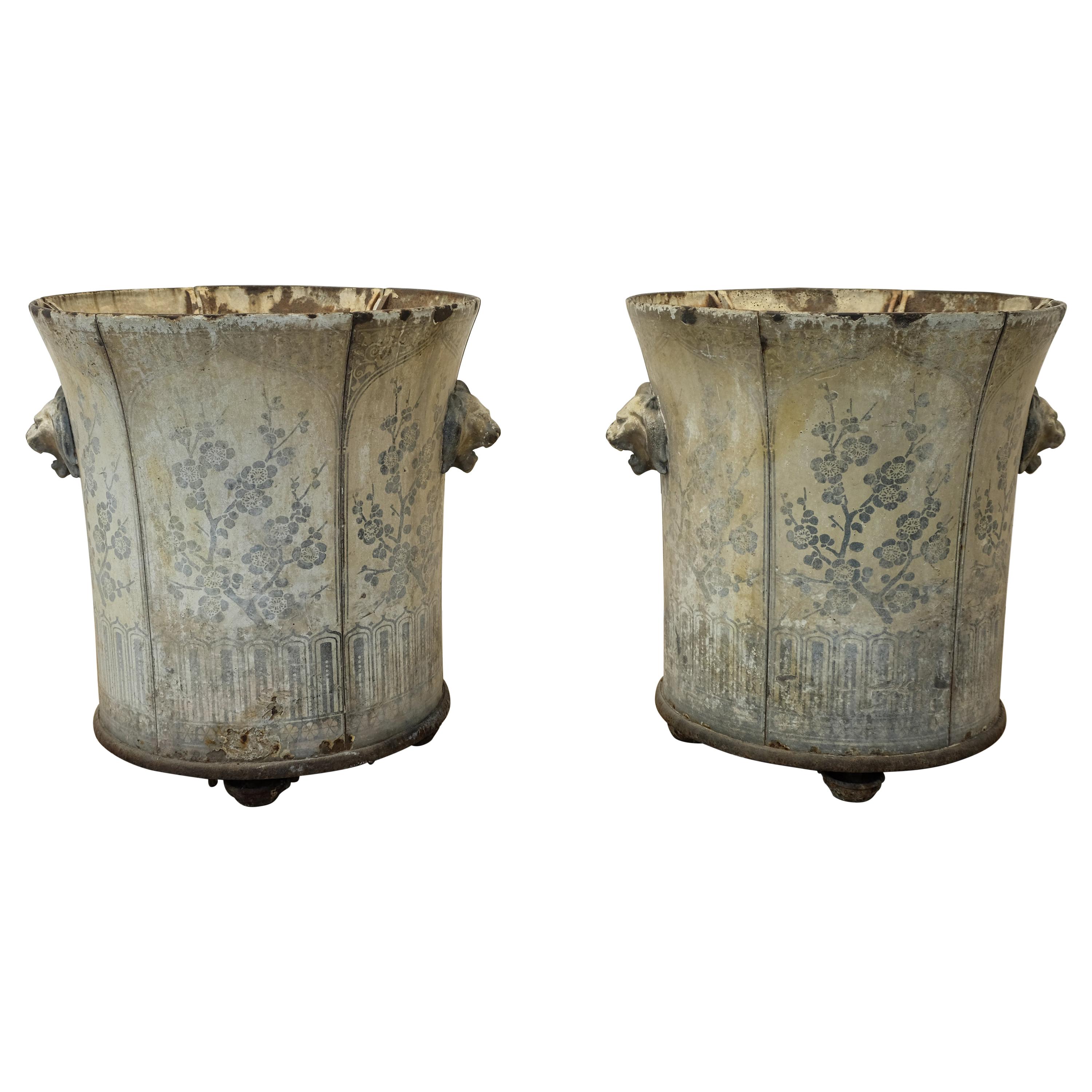 Pair of 19th Century Jardiniers de Rouen in Cast Iron and Enamel (Urns)