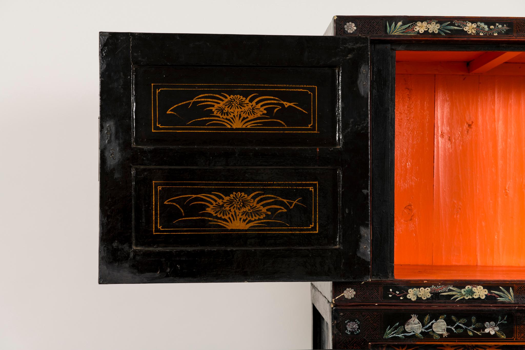 Pair of Early 20th Chinese Ming Style Painted Cabinets 5