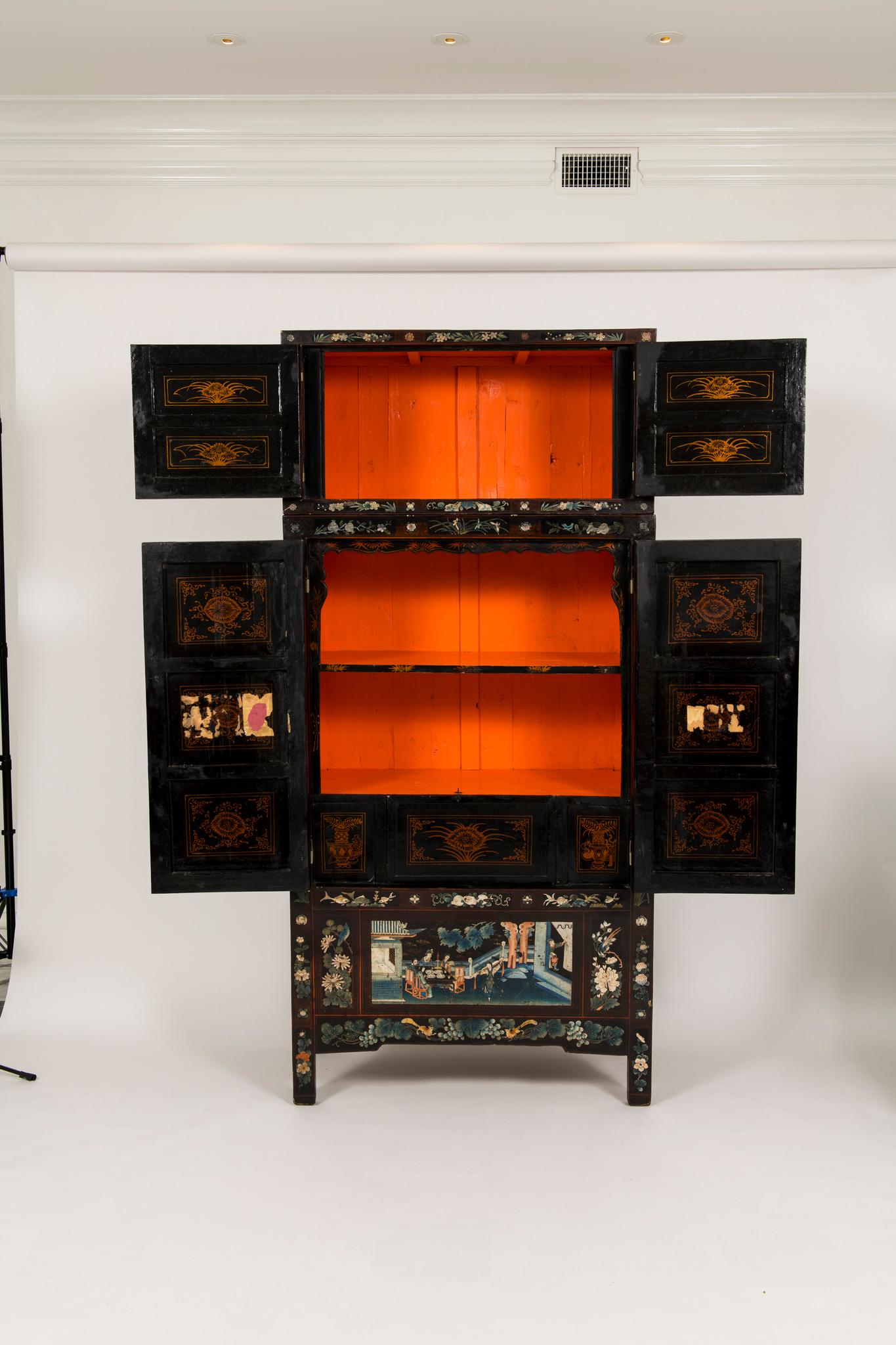 Pair of Early 20th Chinese Ming Style Painted Cabinets 8
