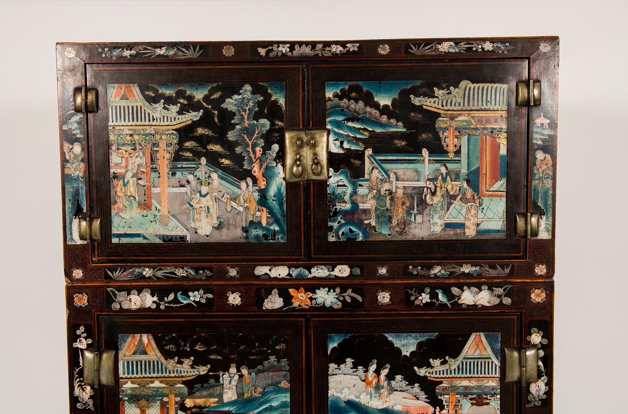 Qing Pair of Early 20th Chinese Ming Style Painted Cabinets
