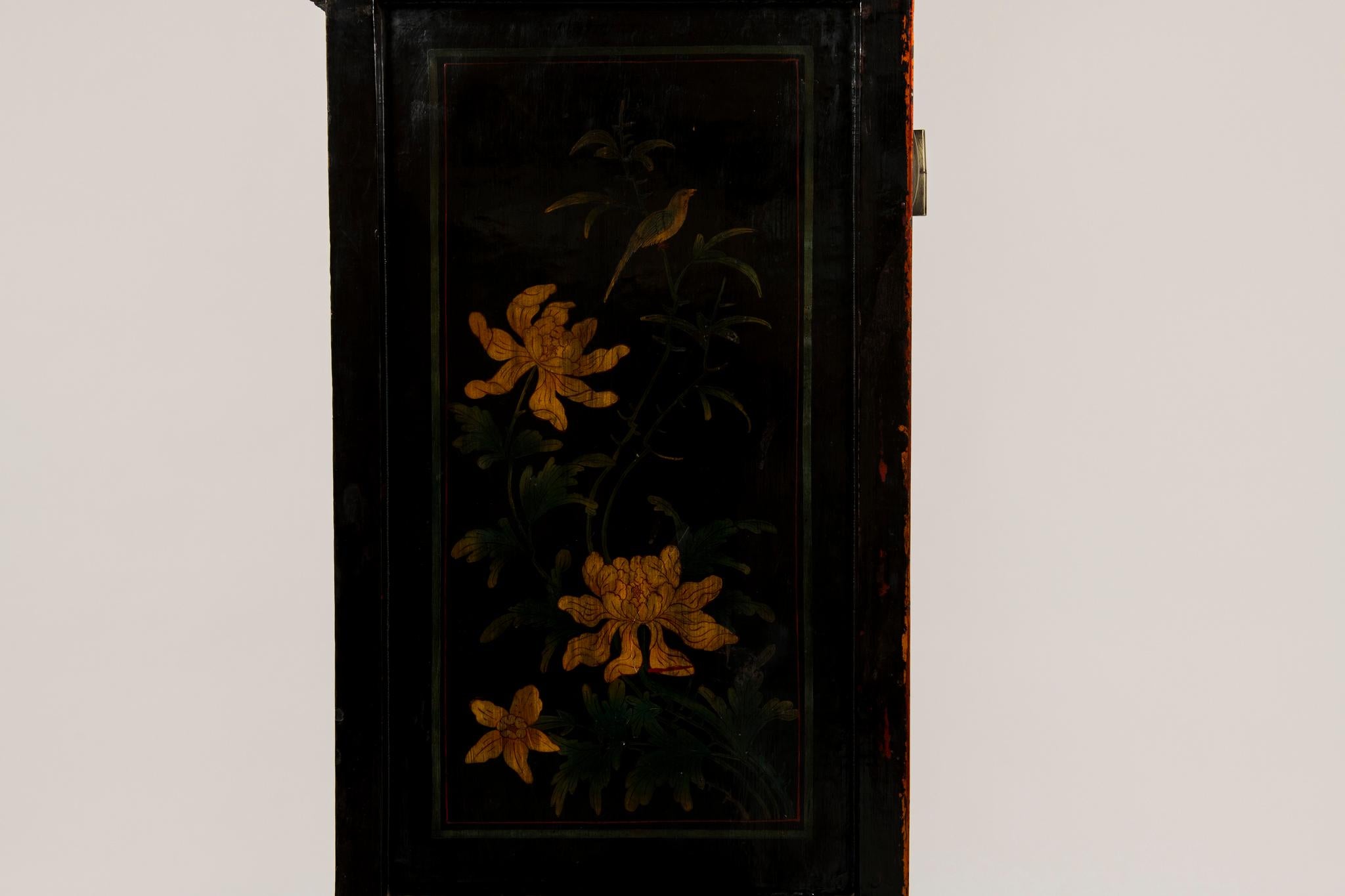 Elm Pair of Early 20th Chinese Ming Style Painted Cabinets