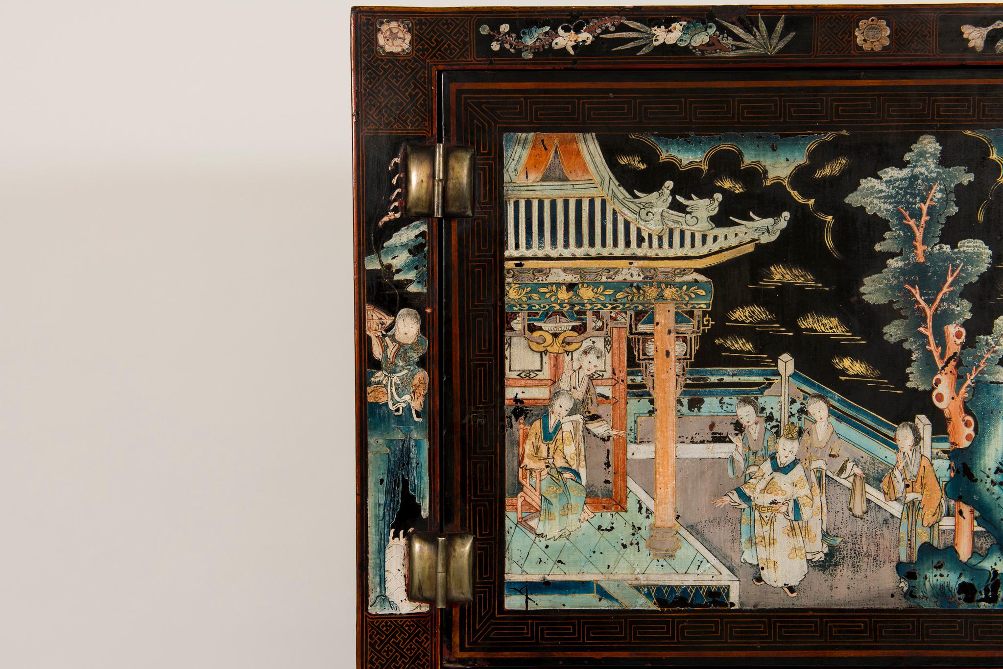 Pair of Early 20th Chinese Ming Style Painted Cabinets 1