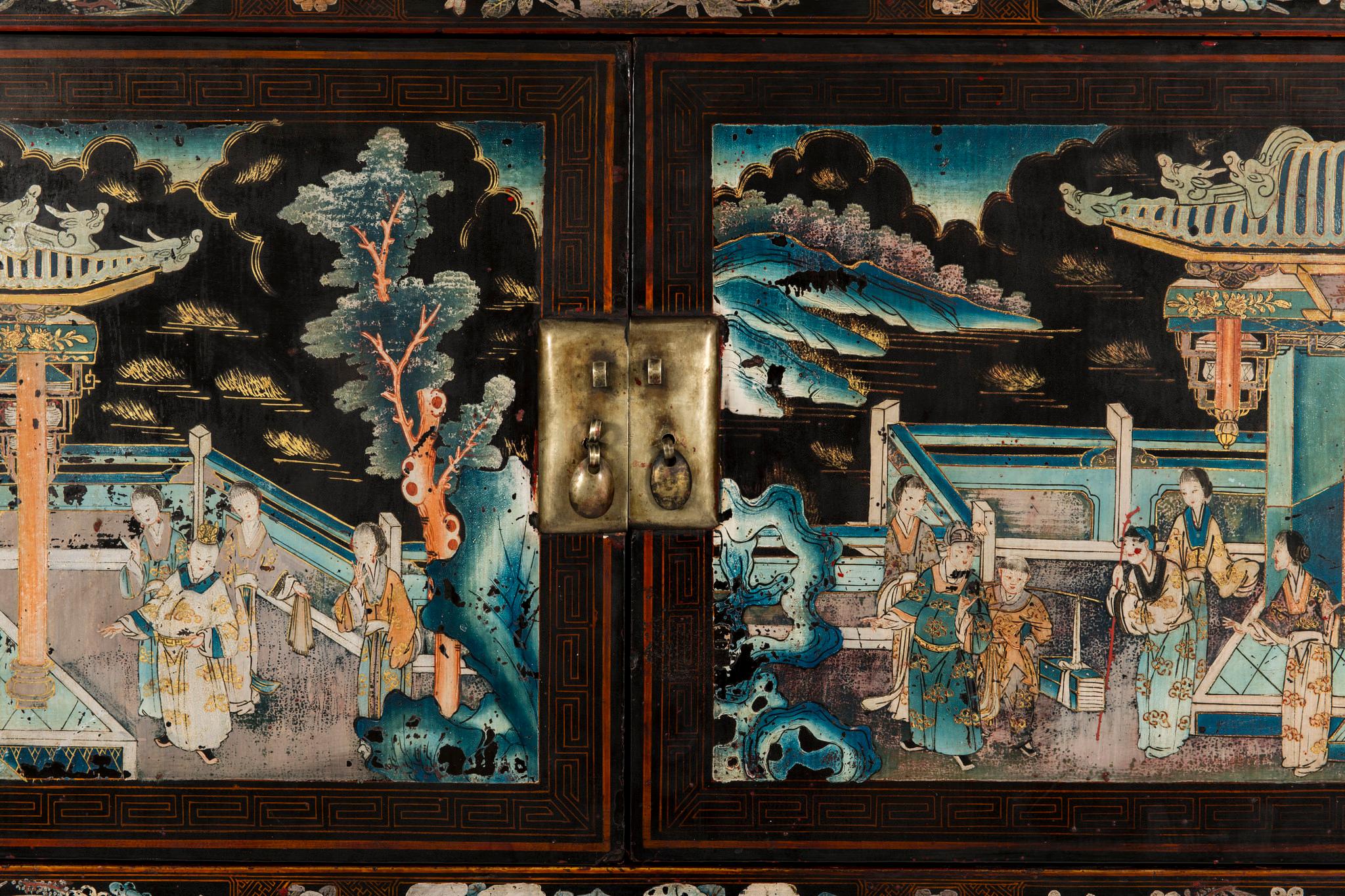 Pair of Early 20th Chinese Ming Style Painted Cabinets 2