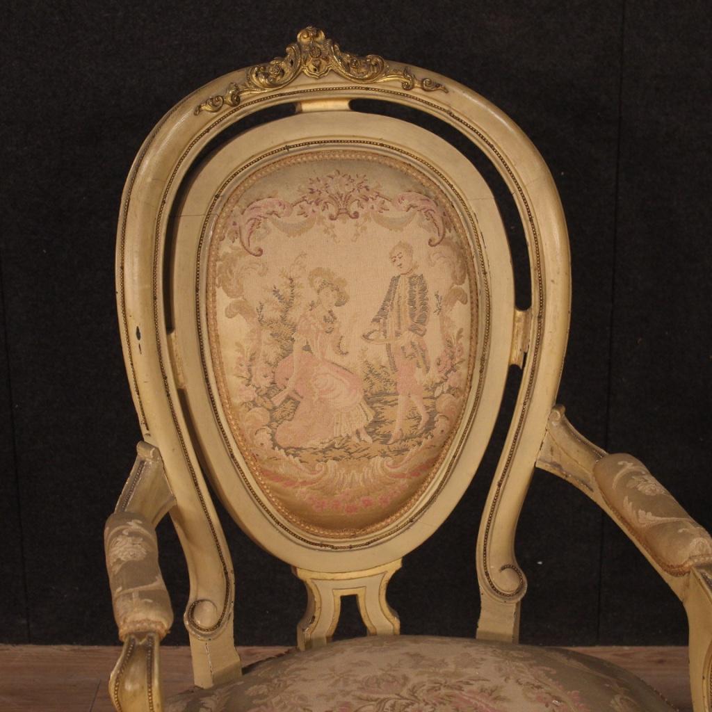 Pair of 19th Century Lacquered and Giltwood French Louis Philippe Armchairs In Fair Condition In Vicoforte, Piedmont