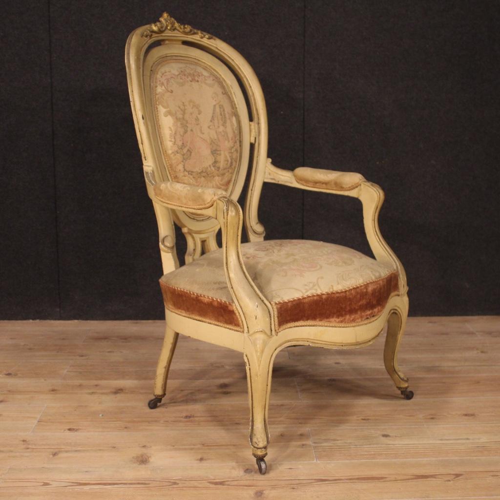 Brass Pair of 19th Century Lacquered and Giltwood French Louis Philippe Armchairs