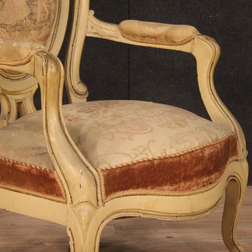 Pair of 19th Century Lacquered and Giltwood French Louis Philippe Armchairs 1