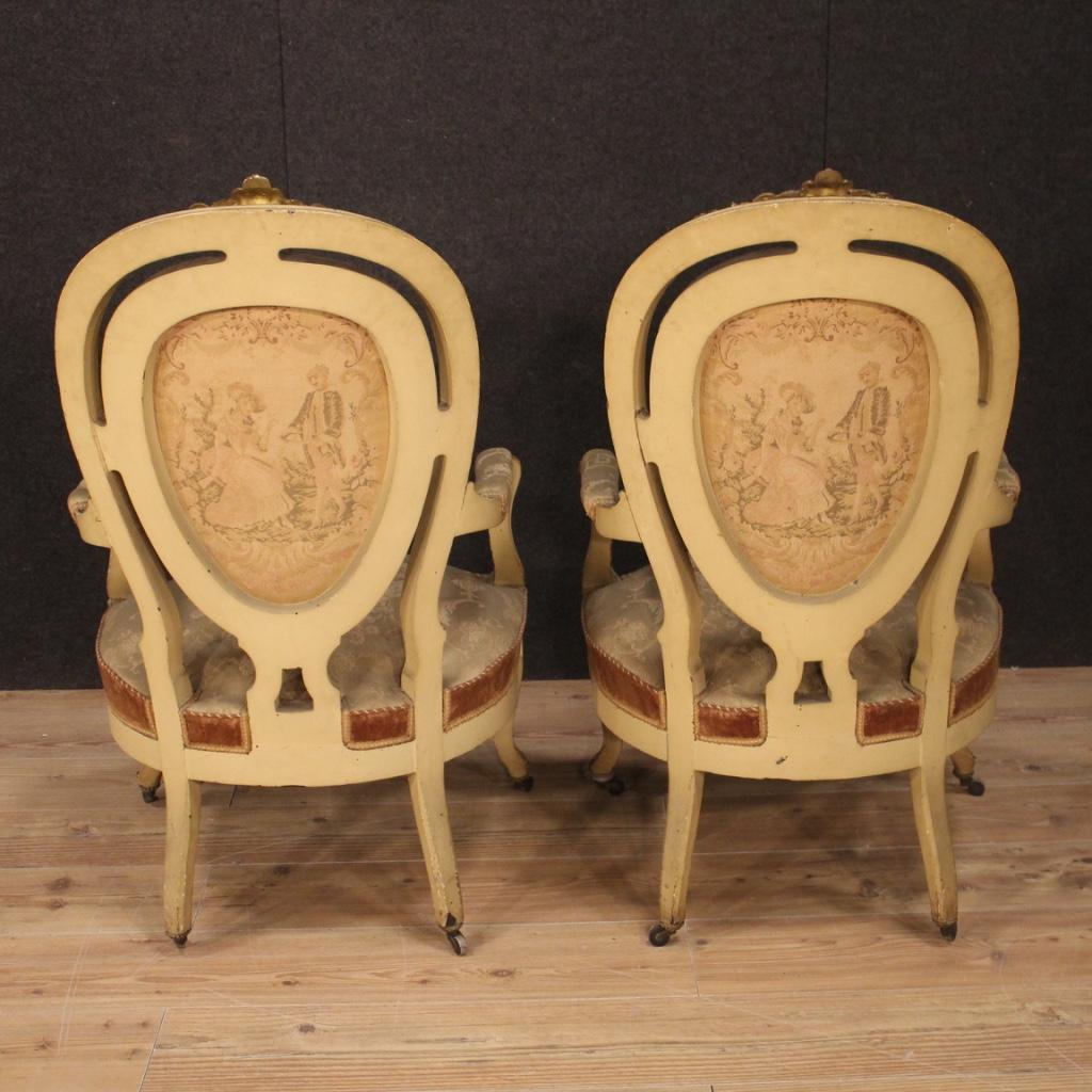 Pair of 19th Century Lacquered and Giltwood French Louis Philippe Armchairs 4