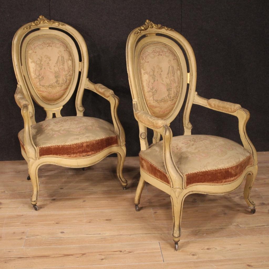 Pair of 19th Century Lacquered and Giltwood French Louis Philippe Armchairs 5