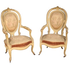 Pair of 19th Century Lacquered and Giltwood French Louis Philippe Armchairs