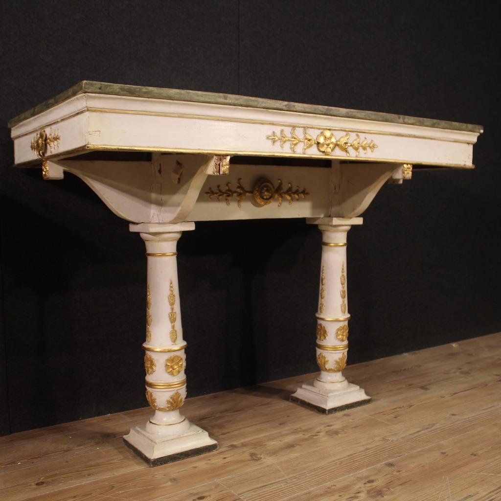 Pair of 19th Century Lacquered Wood Italian Empire Style Console Tables, 1870 For Sale 3
