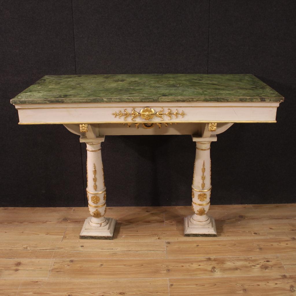 Pair of 19th Century Lacquered Wood Italian Empire Style Console Tables, 1870 For Sale 5