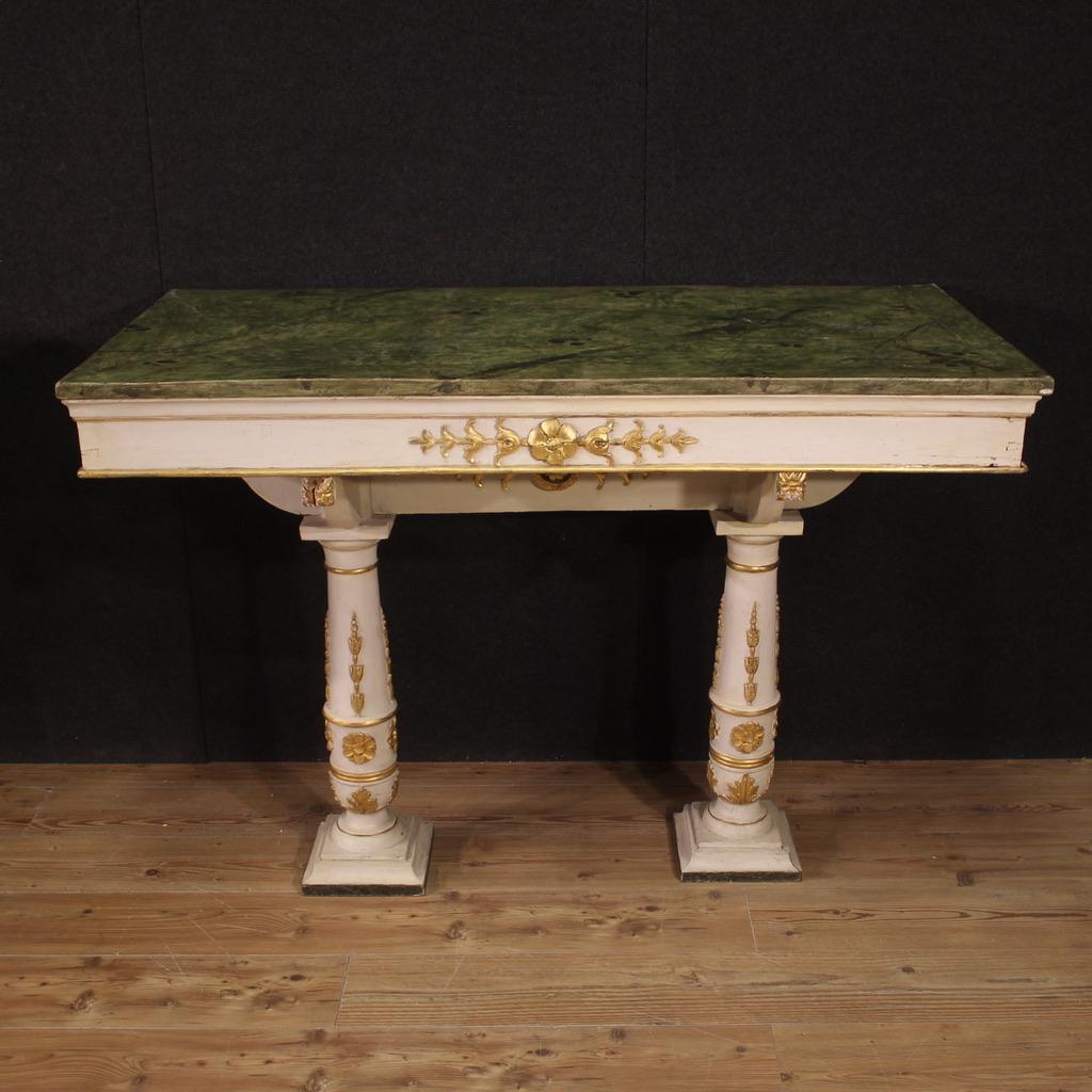 Pair of 19th Century Lacquered Wood Italian Empire Style Console Tables, 1870 For Sale 6
