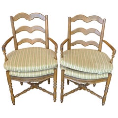 Pair of 19th Century Ladder-Back Armchairs with Cushions to Be Recovered