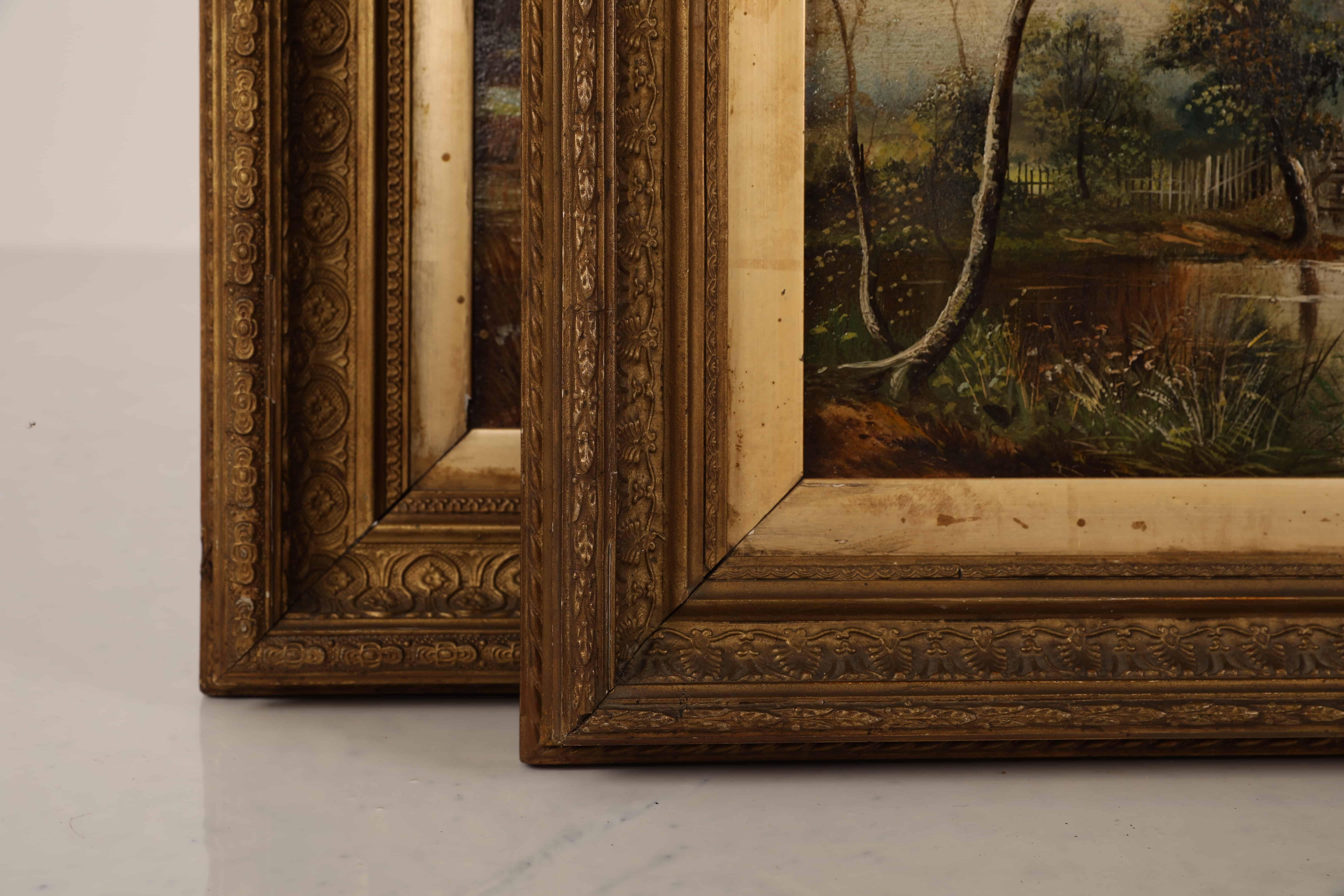 Pair of 19th Century Landscape Oil Paintings in Original Gilt Frames. c.1890 1