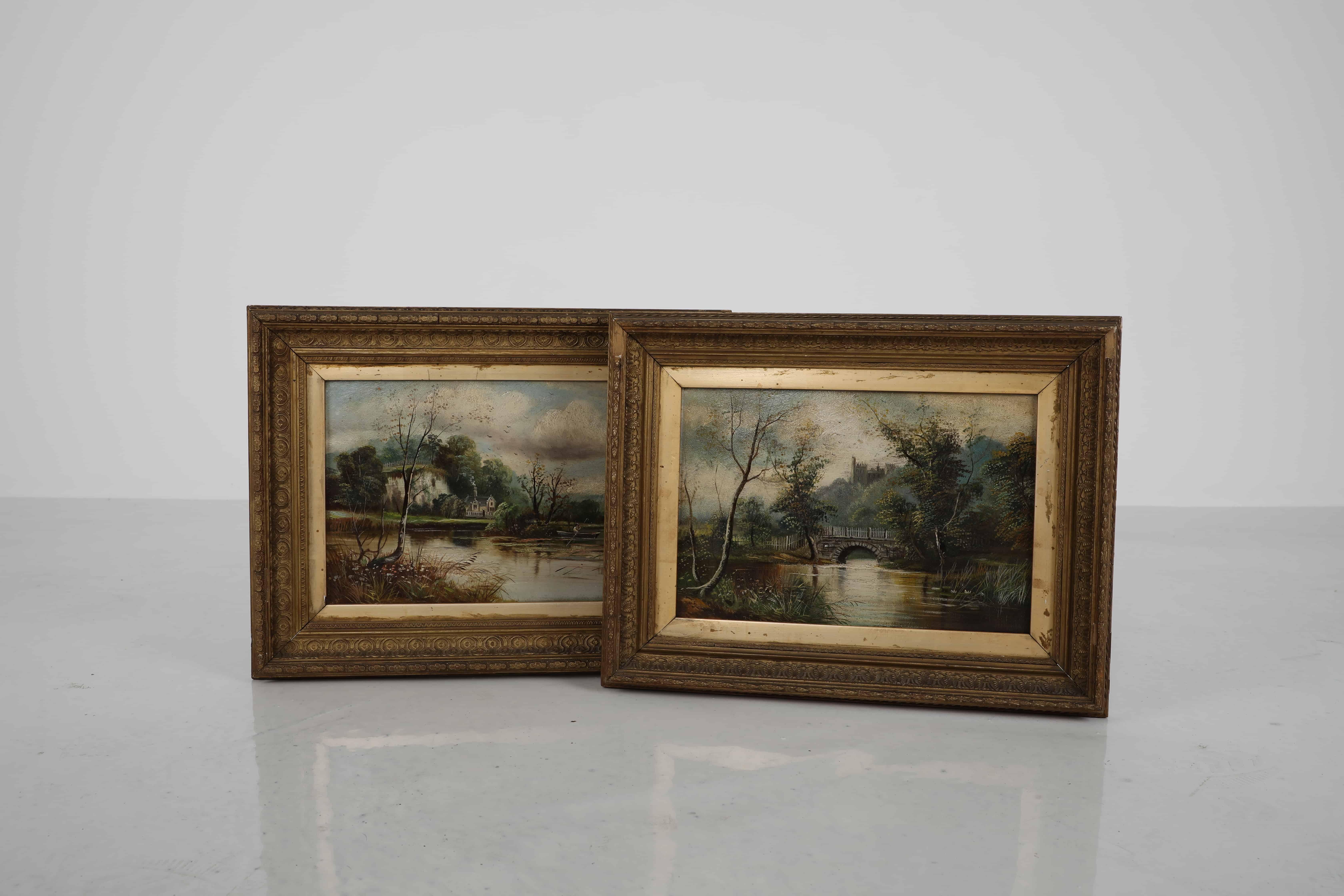 Pair of 19th Century Landscape Oil Paintings in Original Gilt Frames. c.1890 2