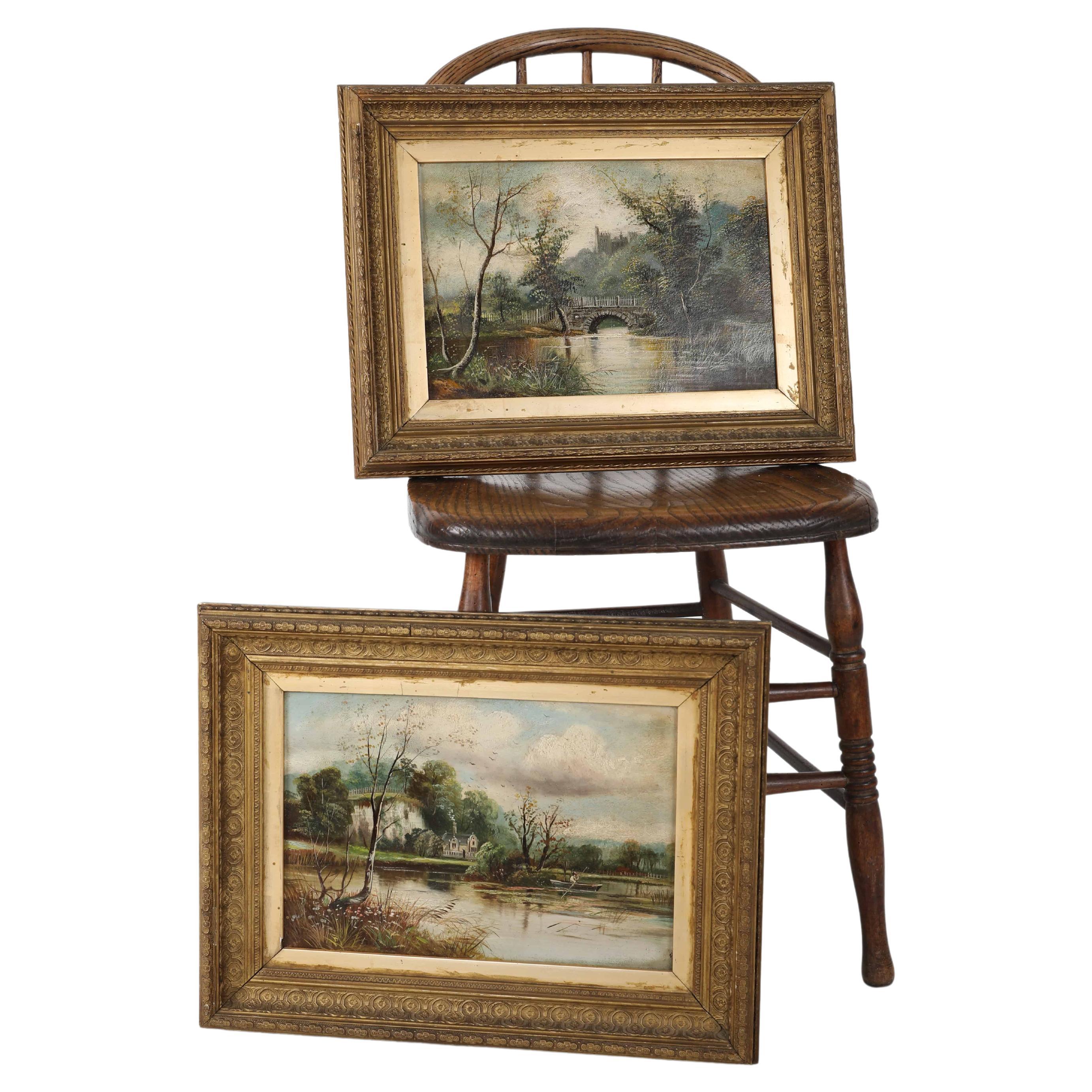 Pair of 19th Century Landscape Oil Paintings in Original Gilt Frames. c.1890