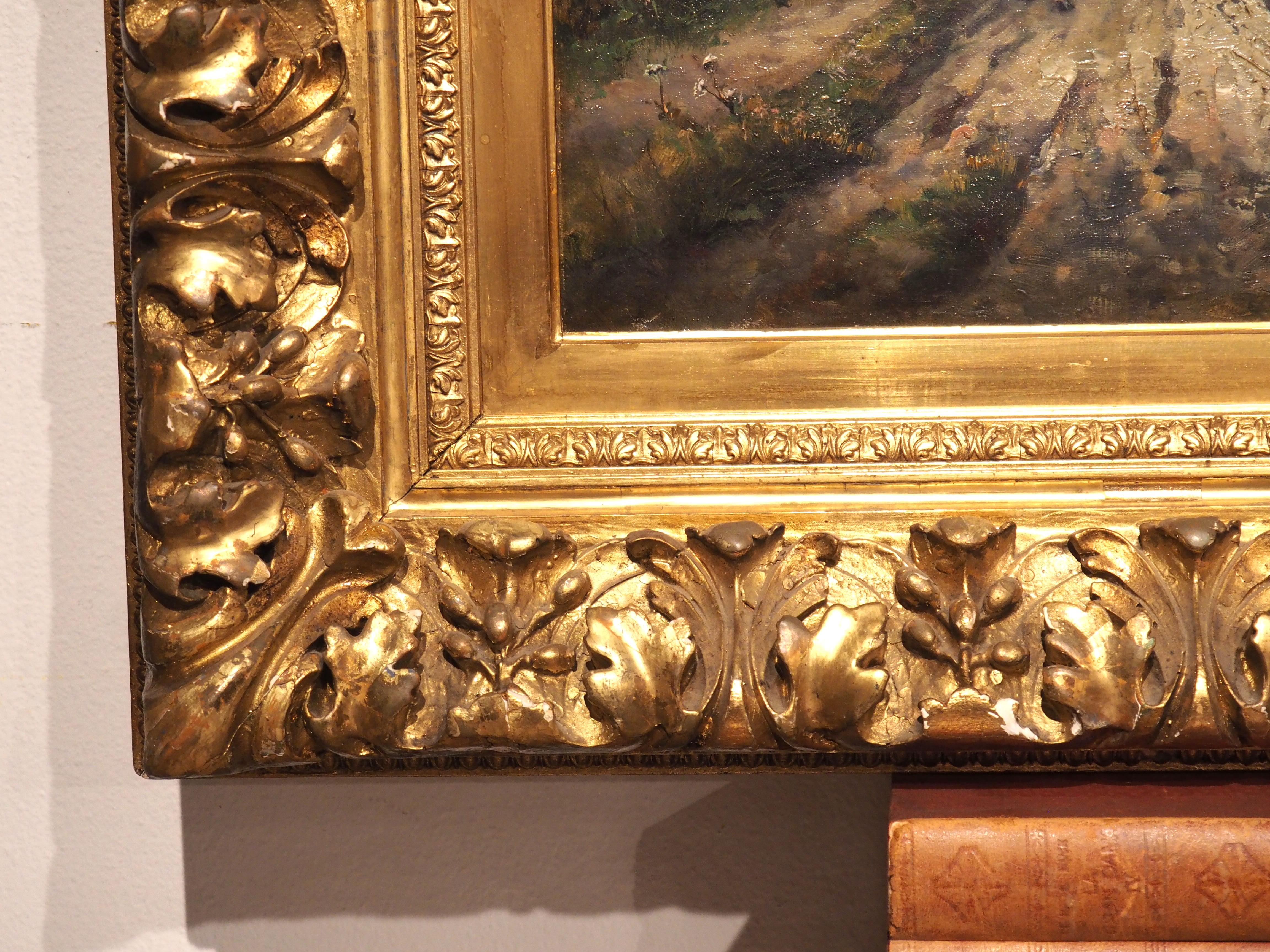 Hand-Carved Pair of 19th Century Landscape Oil Paintings in Rich Giltwood Frames